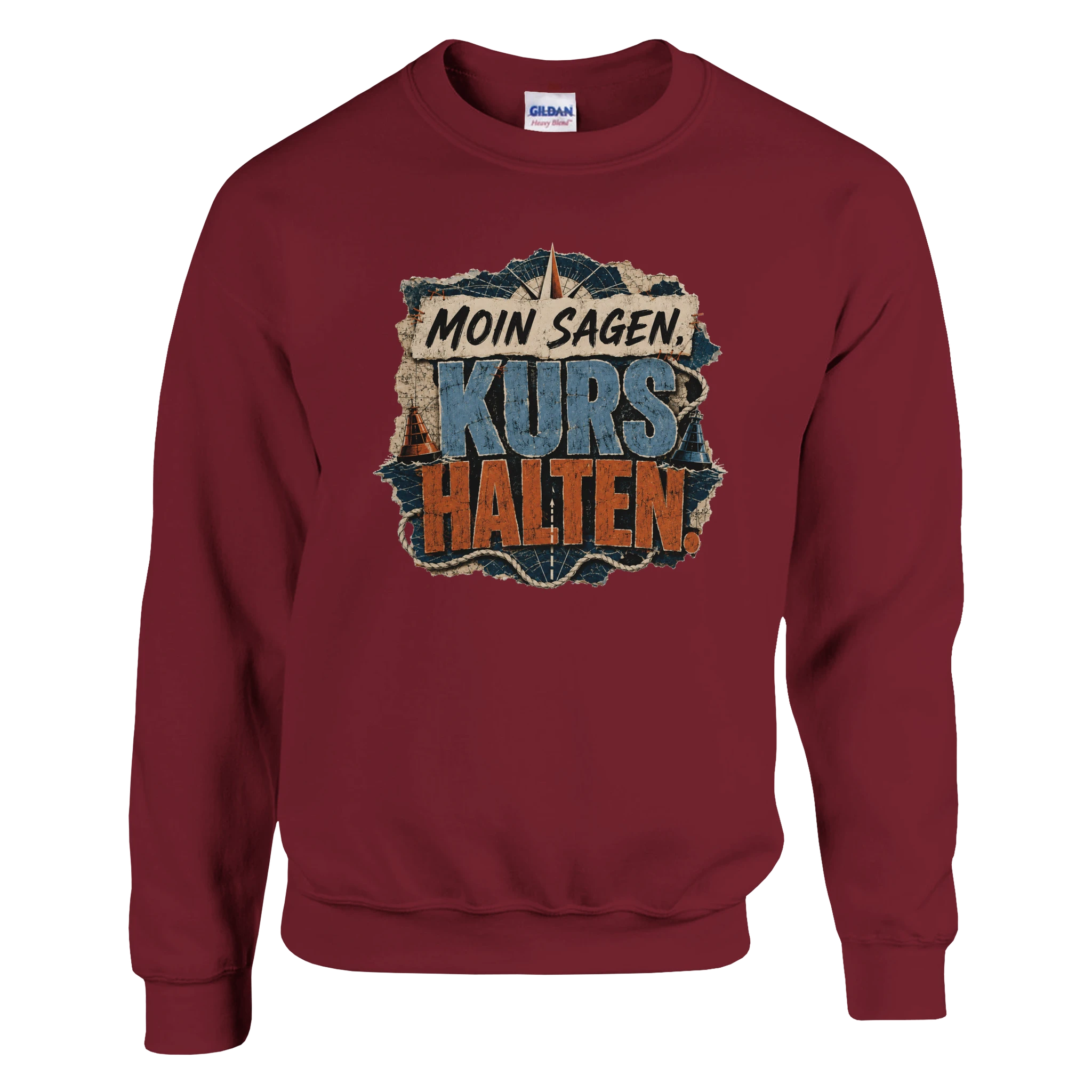 Pullover in Weiß mit Motiv „Moin sagen. Kurs halten.“