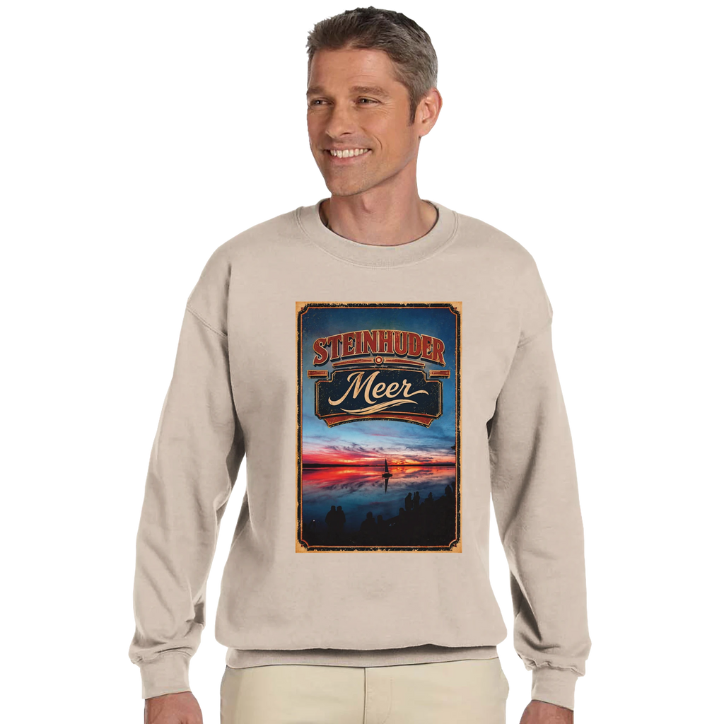 Pullover in Aschgrau mit Motiv „Sunset und Segler am Wilhelmstein – Steinhuder Meer“