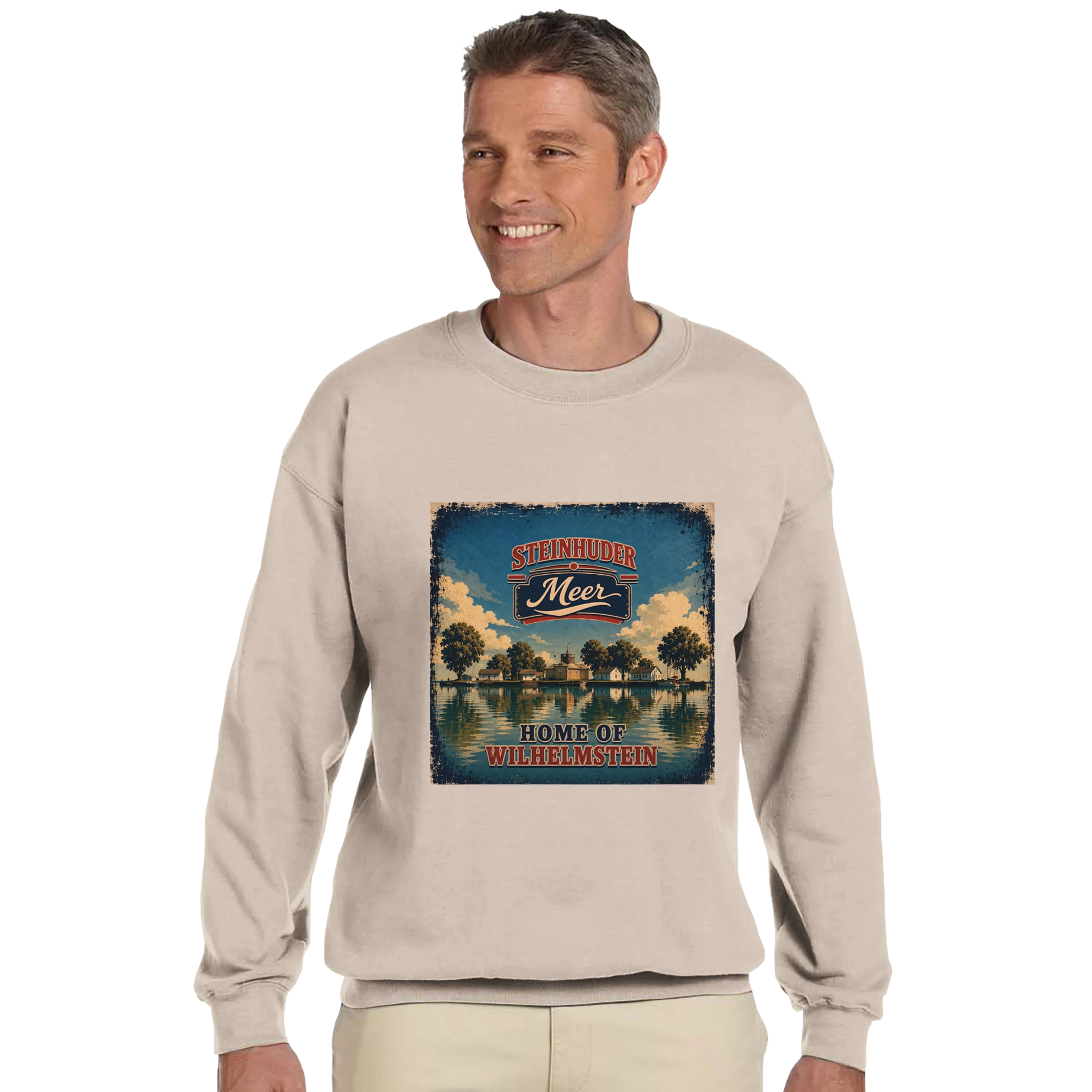 Pullover in Aschgrau mit Motiv „Insel Wilhelmstein“