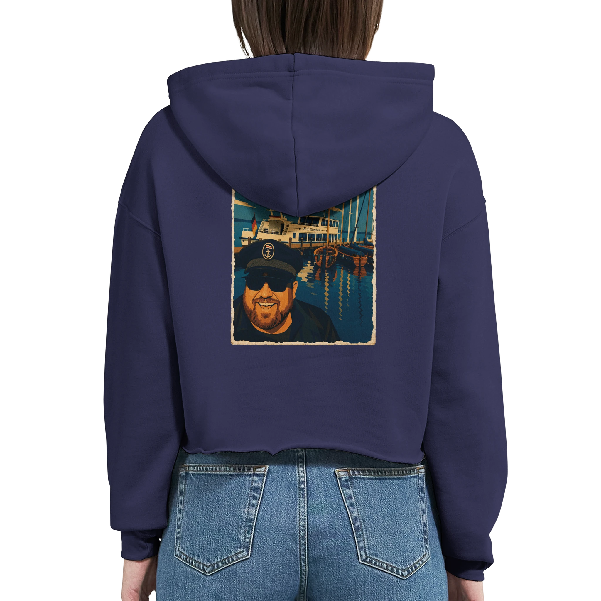 Damen-Hoodie in Pfirsich mit Motiv „Kapitän an Bord“