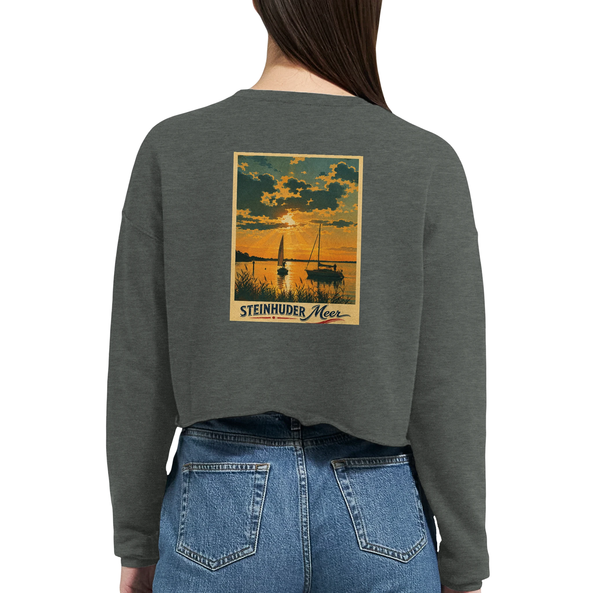 Damen-Pullover in Mauve mit Motiv „Segler am Steinhuder Meer beim Sunset“