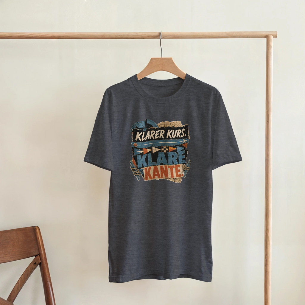 T-Shirt in Sand mit Motiv „Klarer Kurs. Klare Kante.“