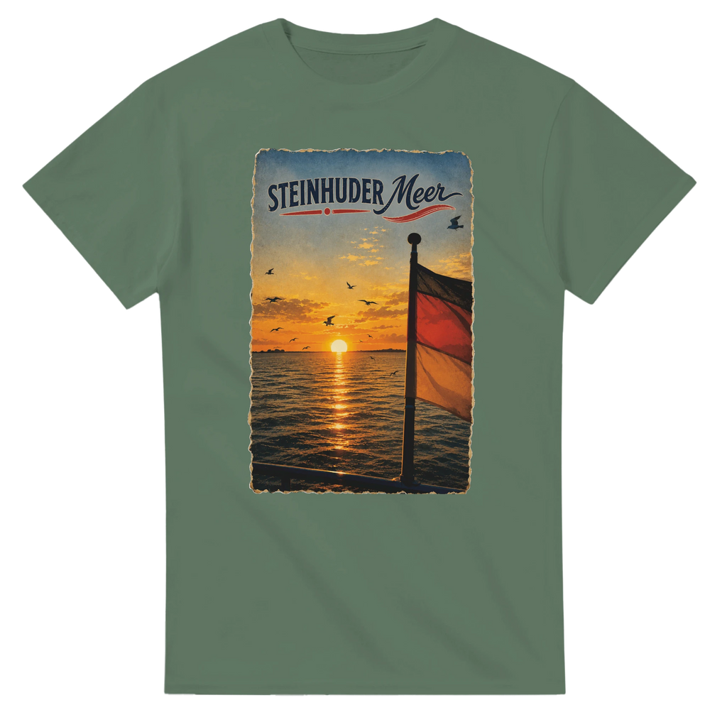 T-Shirt in Weiß mit Motiv „Flagge und Sunset“