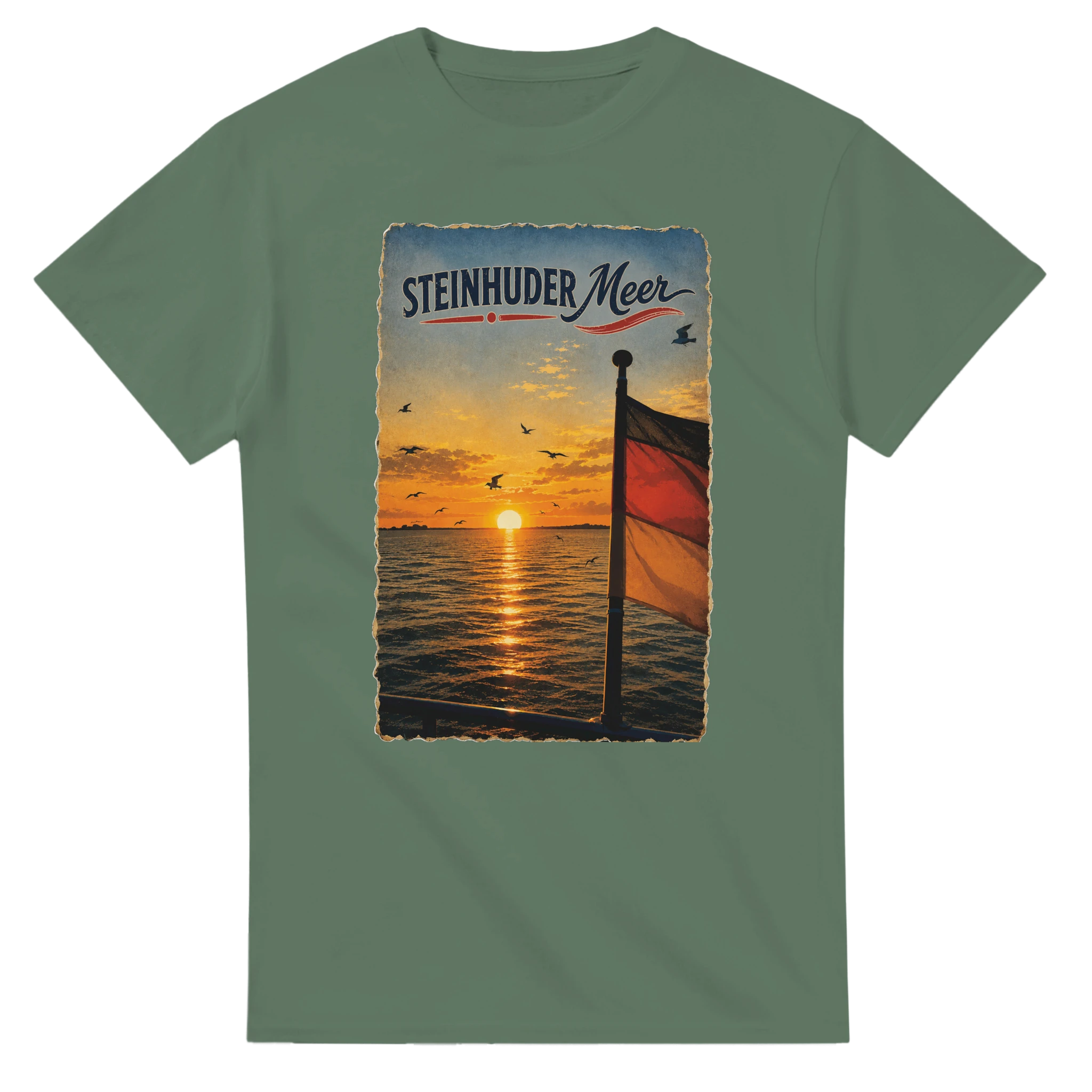 T-Shirt in Weiß mit Motiv „Flagge und Sunset“