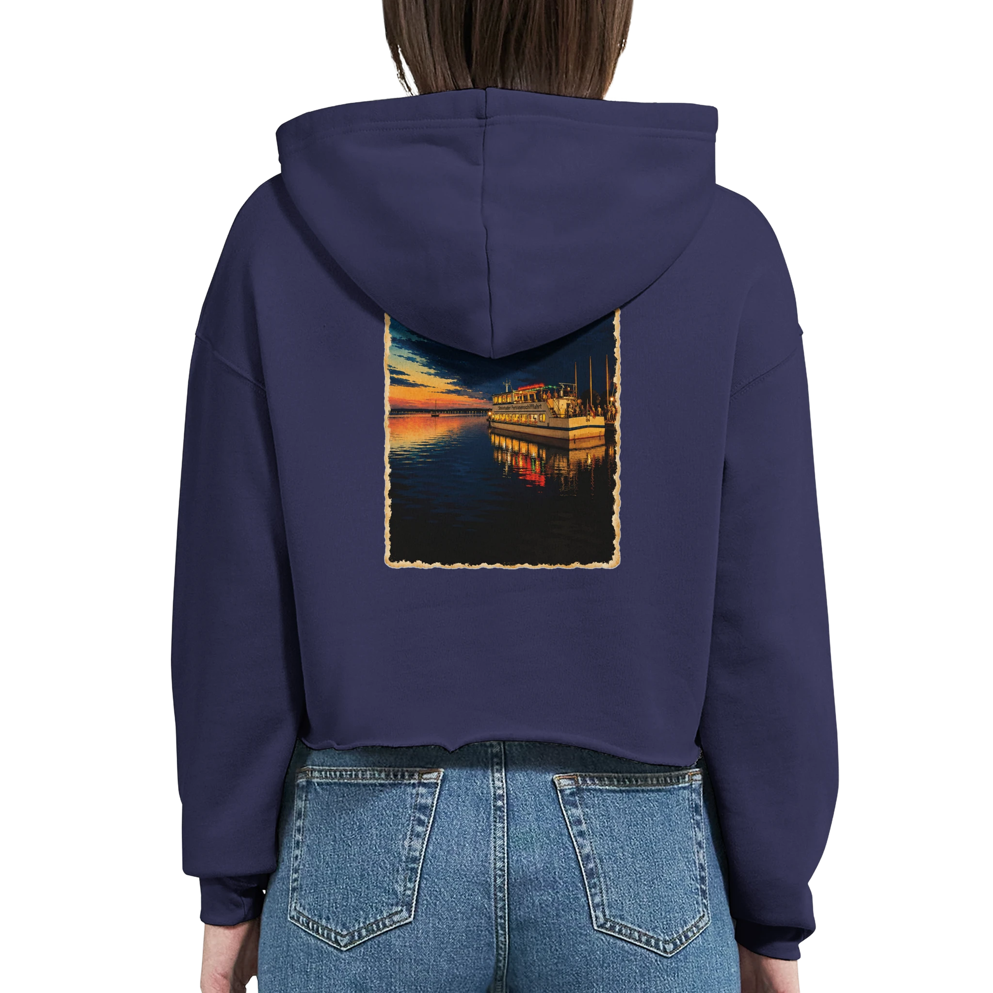 Damen-Hoodie in Weiß mit Motiv „MS Steinhude Abendstimmung“