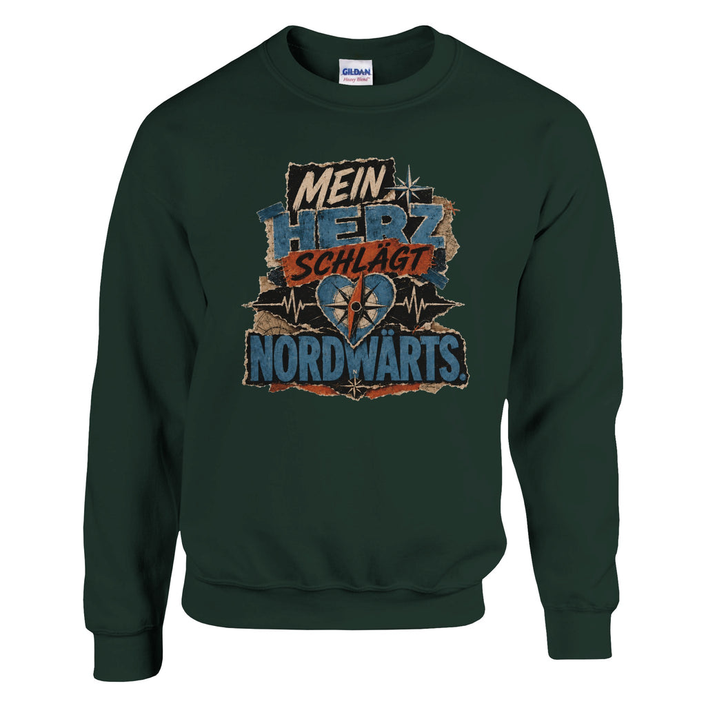 Pullover in Weiß mit Motiv „Mein Herz schlägt NORDWÄRTS.“