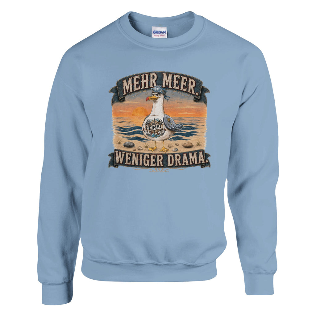 Pullover in Weiß mit Motiv „Mehr Meer. Weniger Drama.“