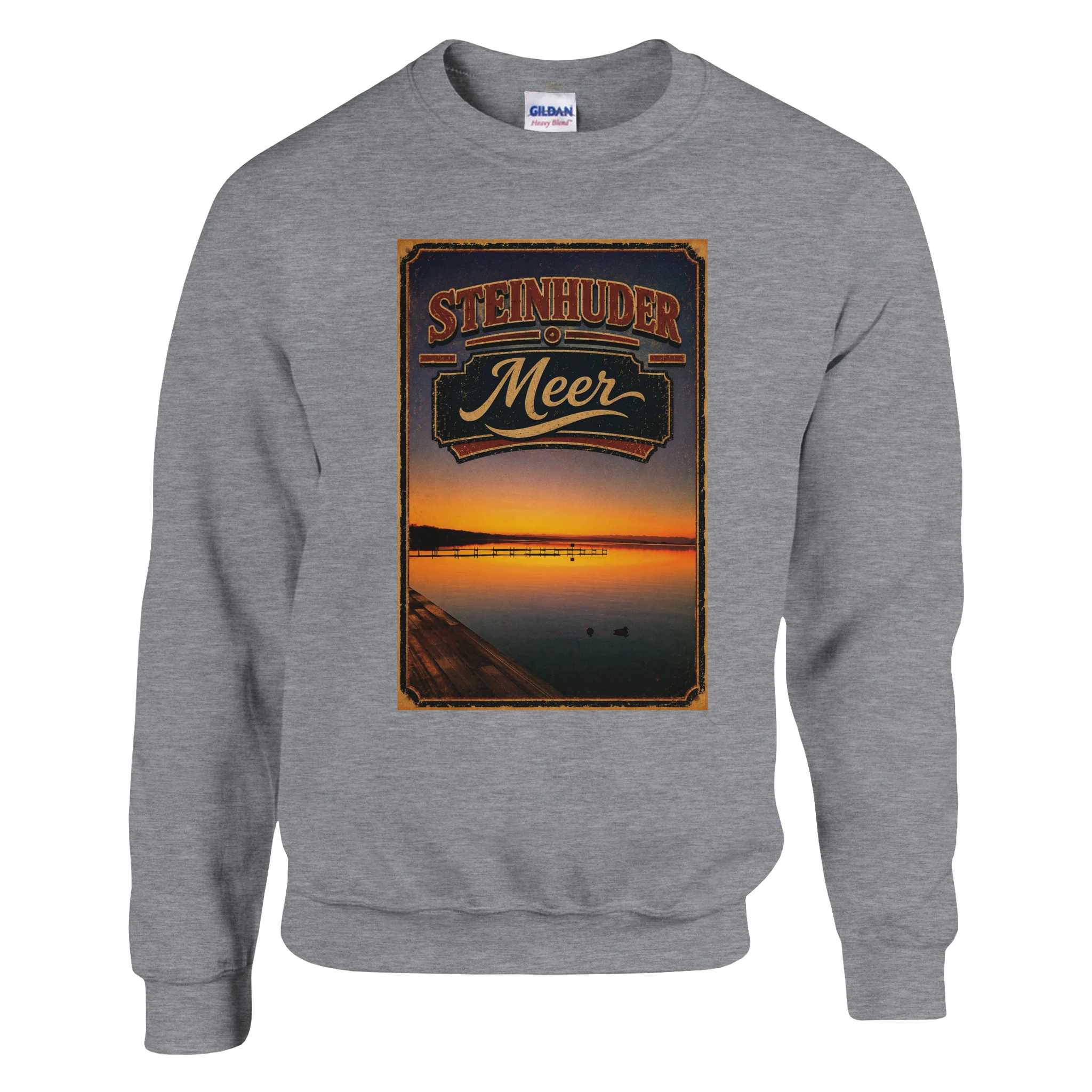 Pullover in Weiß mit Motiv „Steg an der Planke“