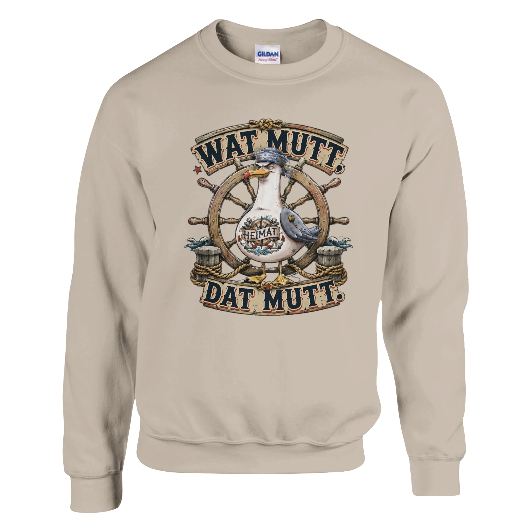Pullover in Weiß mit Motiv „Wat Mutt, Dat Mutt. Möwe“