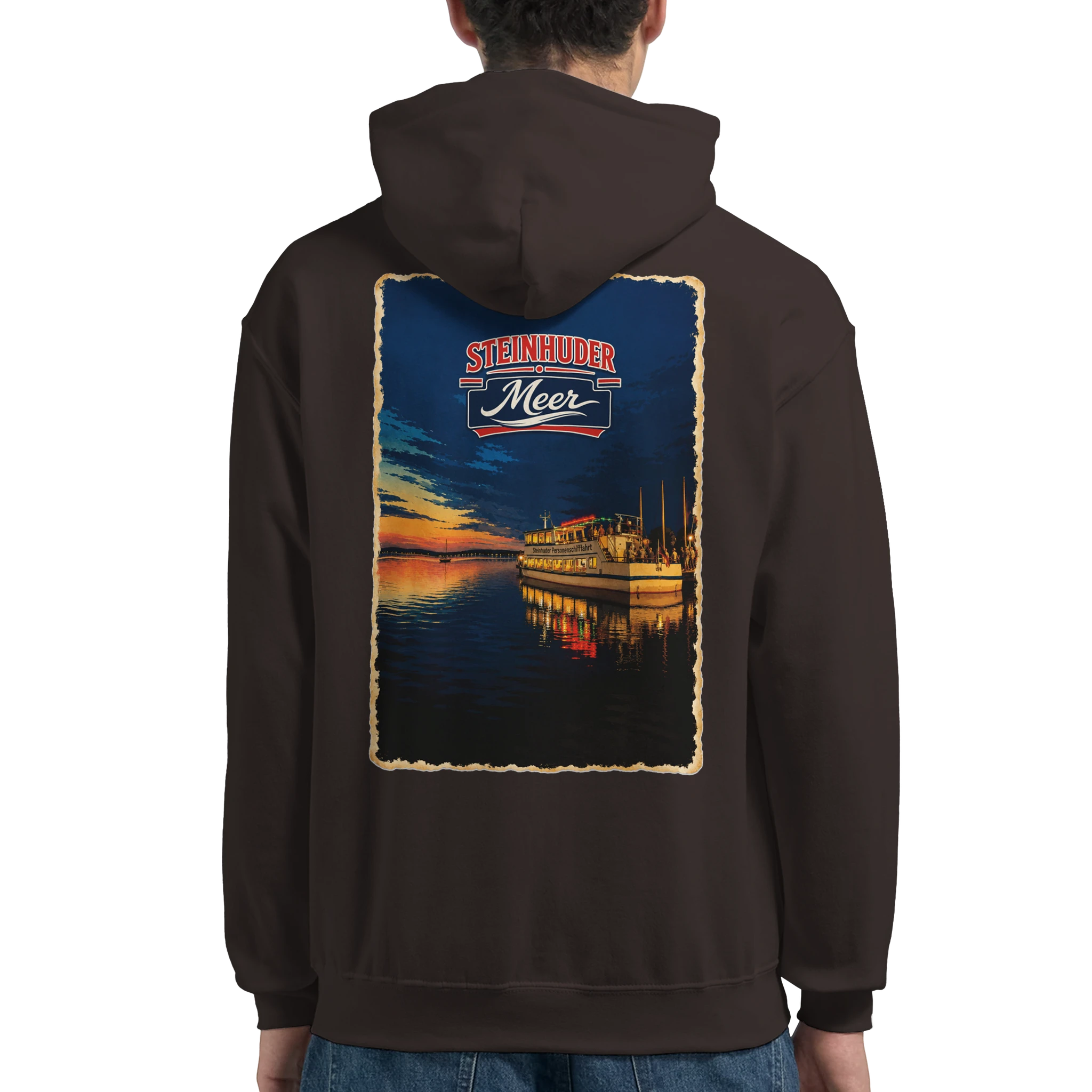 Hoodie in Weiß mit Motiv „MS Steinhude Abendstimmung“