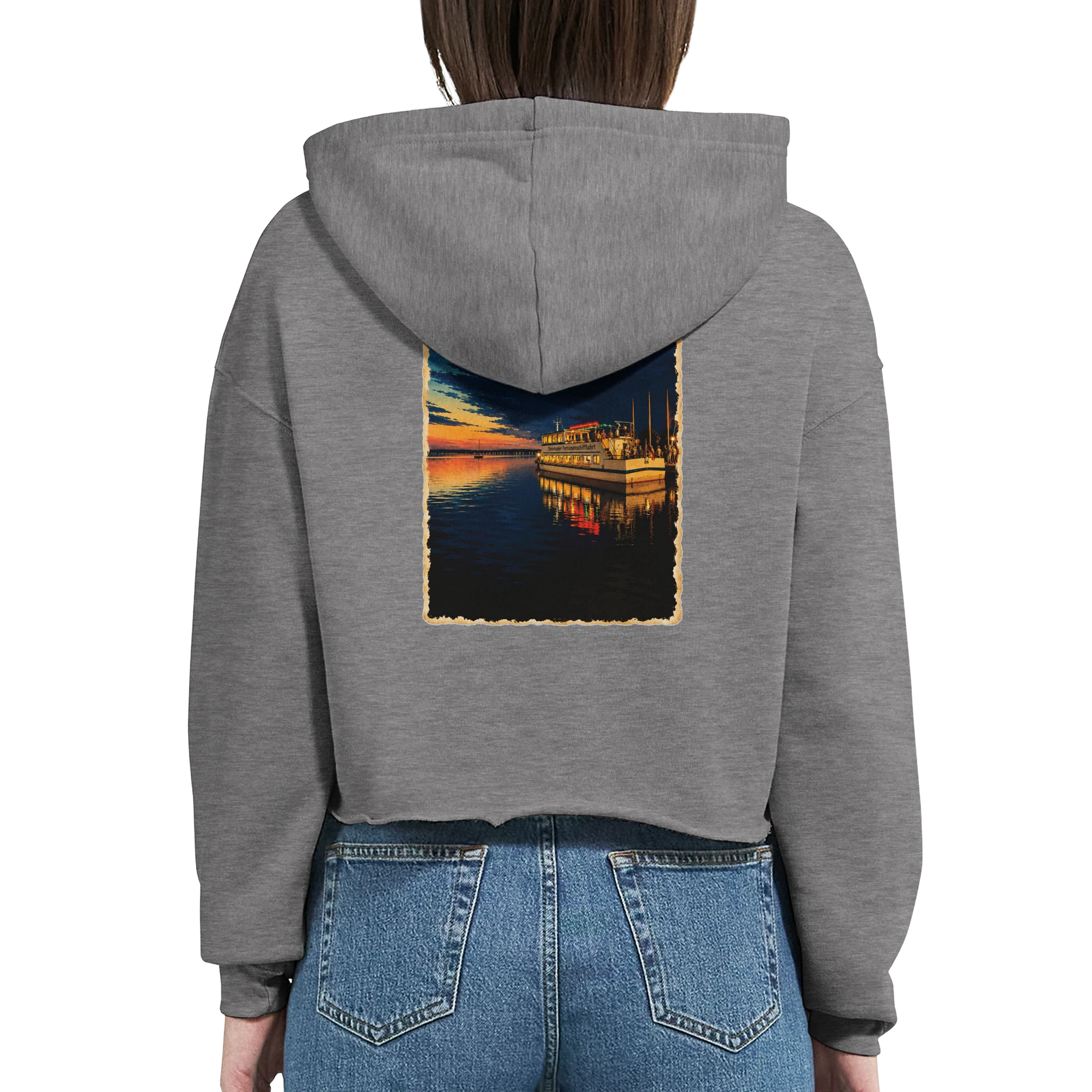 Damen-Hoodie in Weiß mit Motiv „MS Steinhude Abendstimmung“