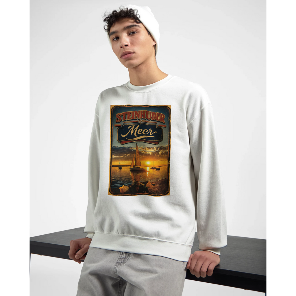 Pullover in Sand mit Motiv „White Night am Wilhelmstein mit Sunset“