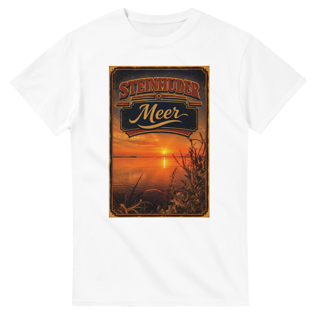 T-Shirt in Weiß mit Motiv „Sunset am Steinhuder Meer“