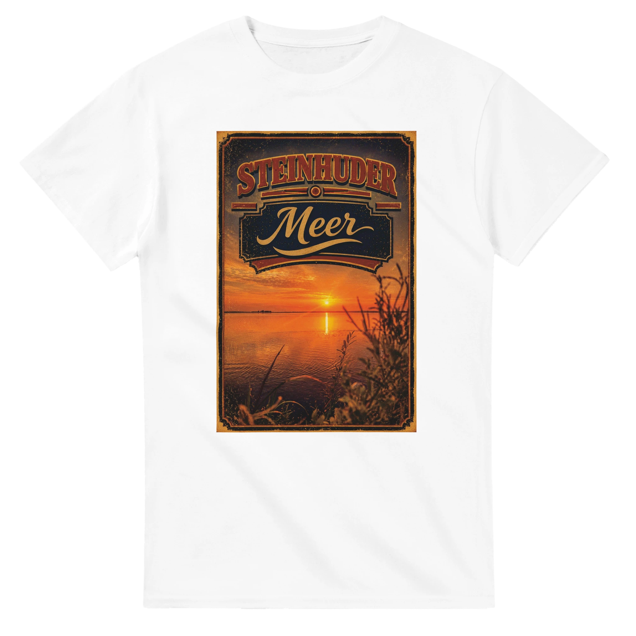 T-Shirt in Weiß mit Motiv „Sunset am Steinhuder Meer“