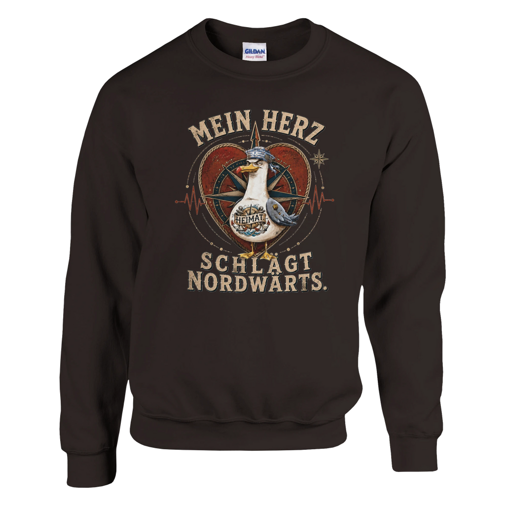 Pullover in Hellrosa mit Motiv „Mein Herz schlägt NORDWÄRTS. Möwe“
