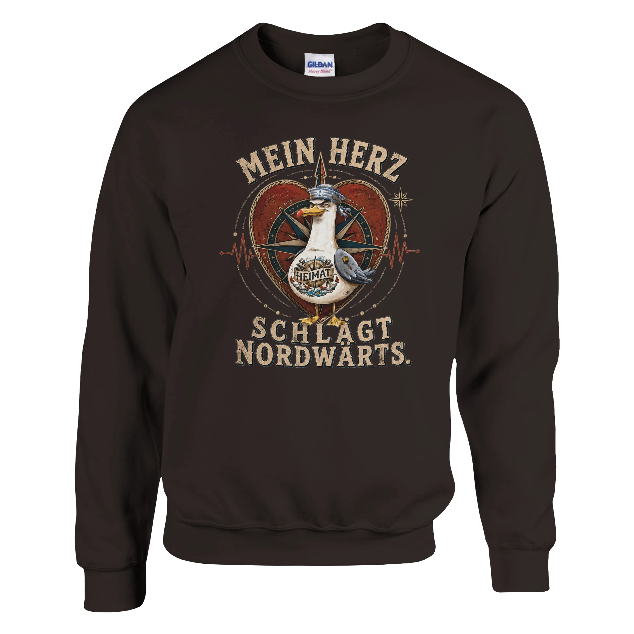 Pullover in Hellrosa mit Motiv „Mein Herz schlägt NORDWÄRTS. Möwe“