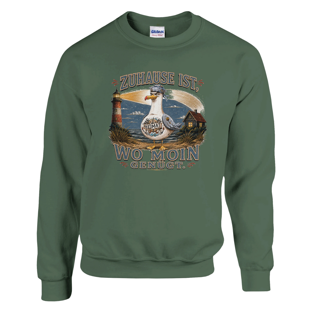 Pullover in Weiß mit Motiv „Zuhause ist, wo Moin genügt. Möwe“