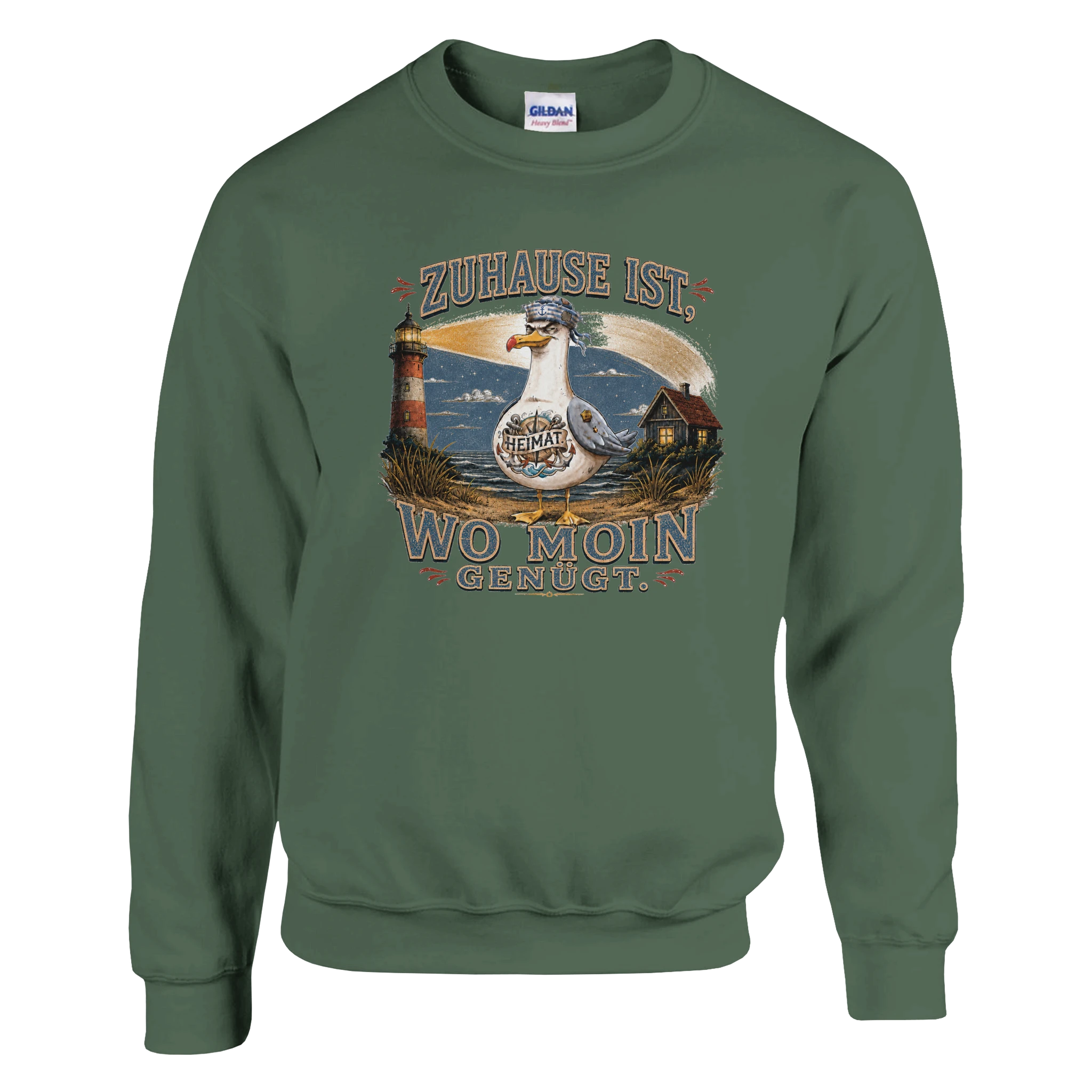 Pullover in Weiß mit Motiv „Zuhause ist, wo Moin genügt. Möwe“