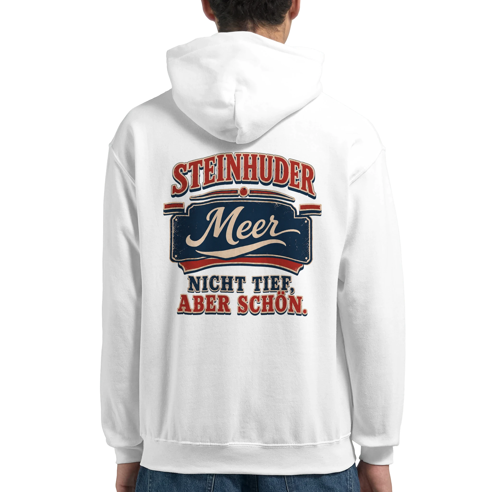 Hoodie in Weiß mit Motiv „Nicht tief, aber schön – HeimatLiebe“