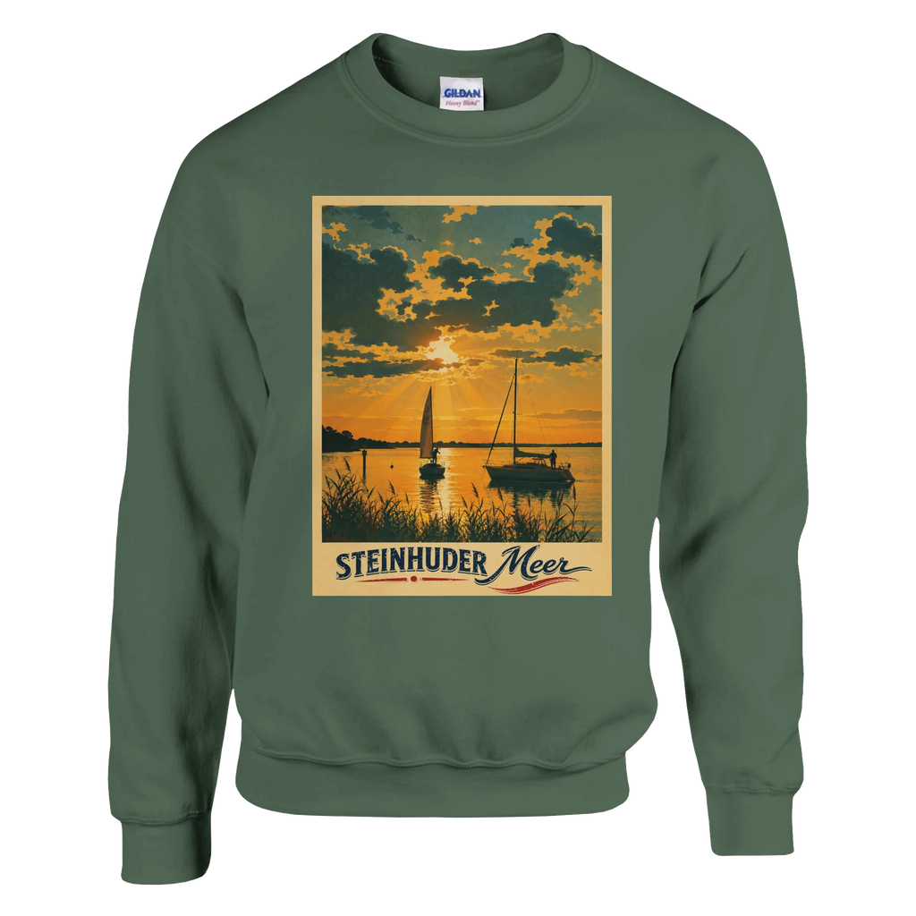 Pullover in Weiß mit Motiv „Segler am Steinhuder Meer beim Sunset“