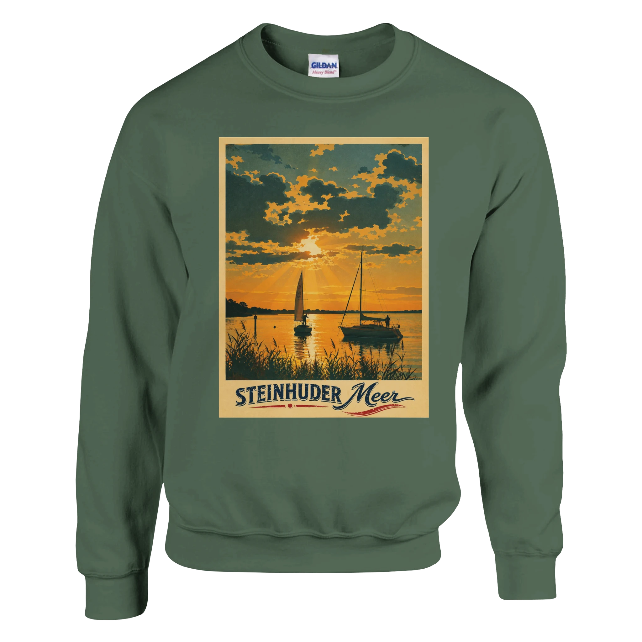 Pullover in Weiß mit Motiv „Segler am Steinhuder Meer beim Sunset“