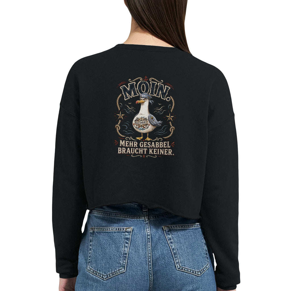 Damen-Pullover in Staubblau mit Motiv „Mehr Gesabbel braucht keiner“