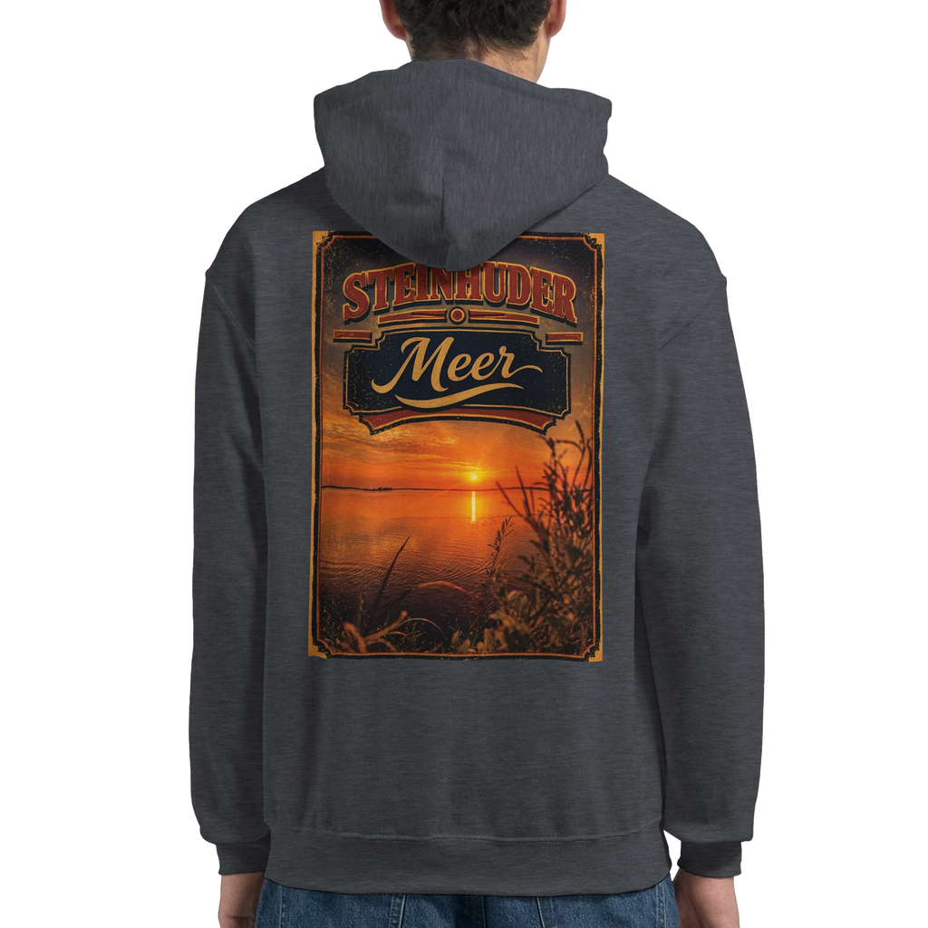 Hoodie in Weiß mit Motiv „Sunset am Steinhuder Meer“