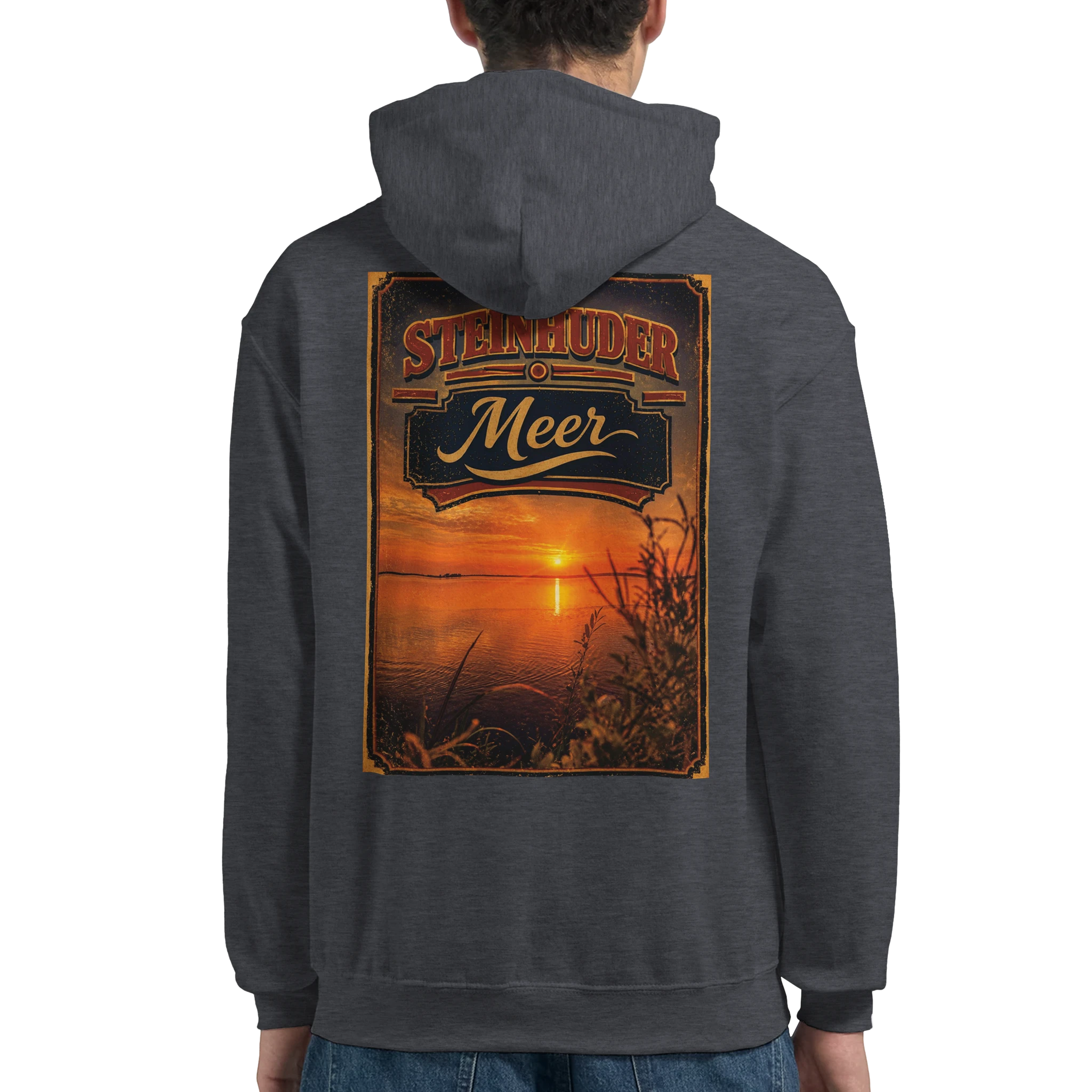 Hoodie in Weiß mit Motiv „Sunset am Steinhuder Meer“