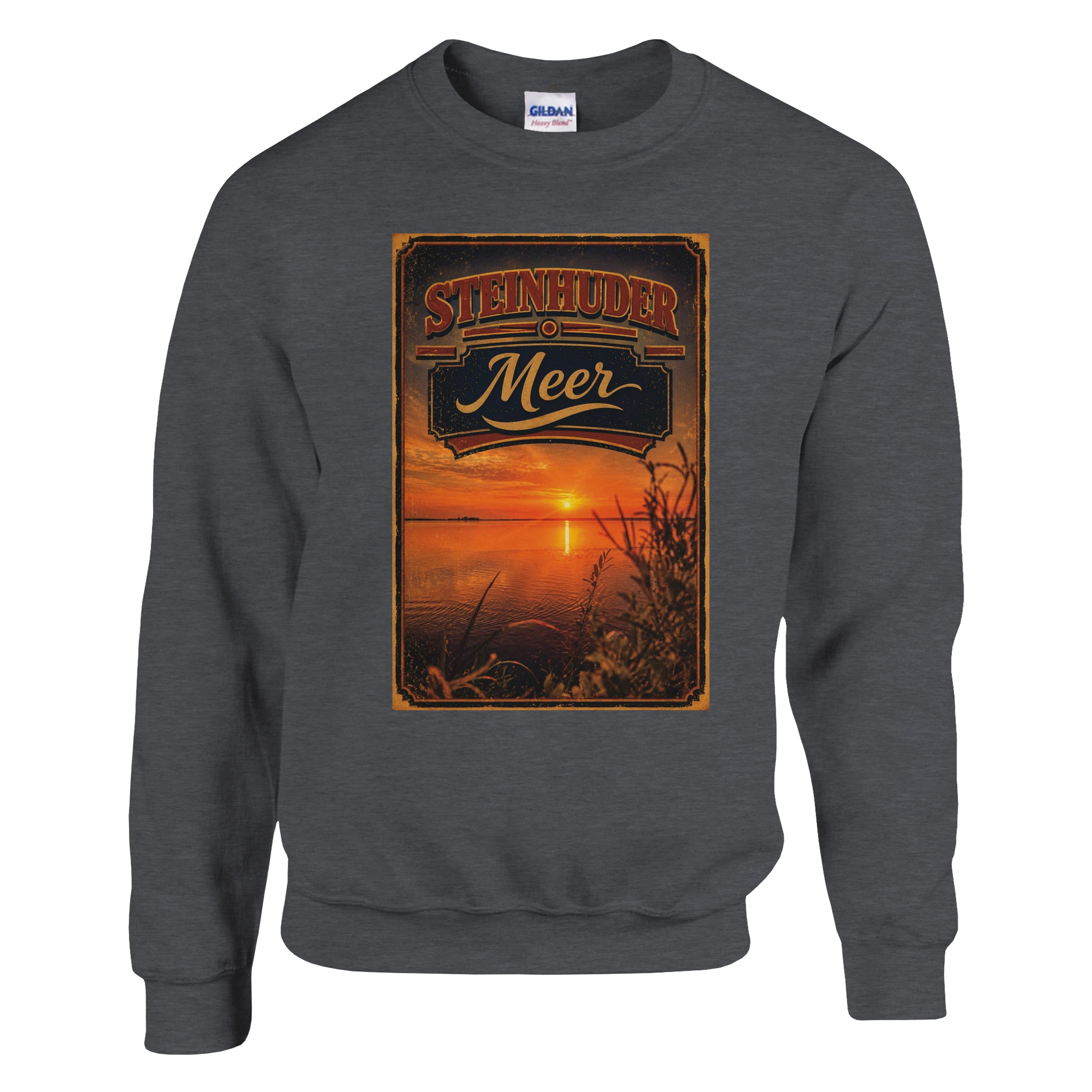 Pullover in Weiß mit Motiv „Sunset am Steinhuder Meer“