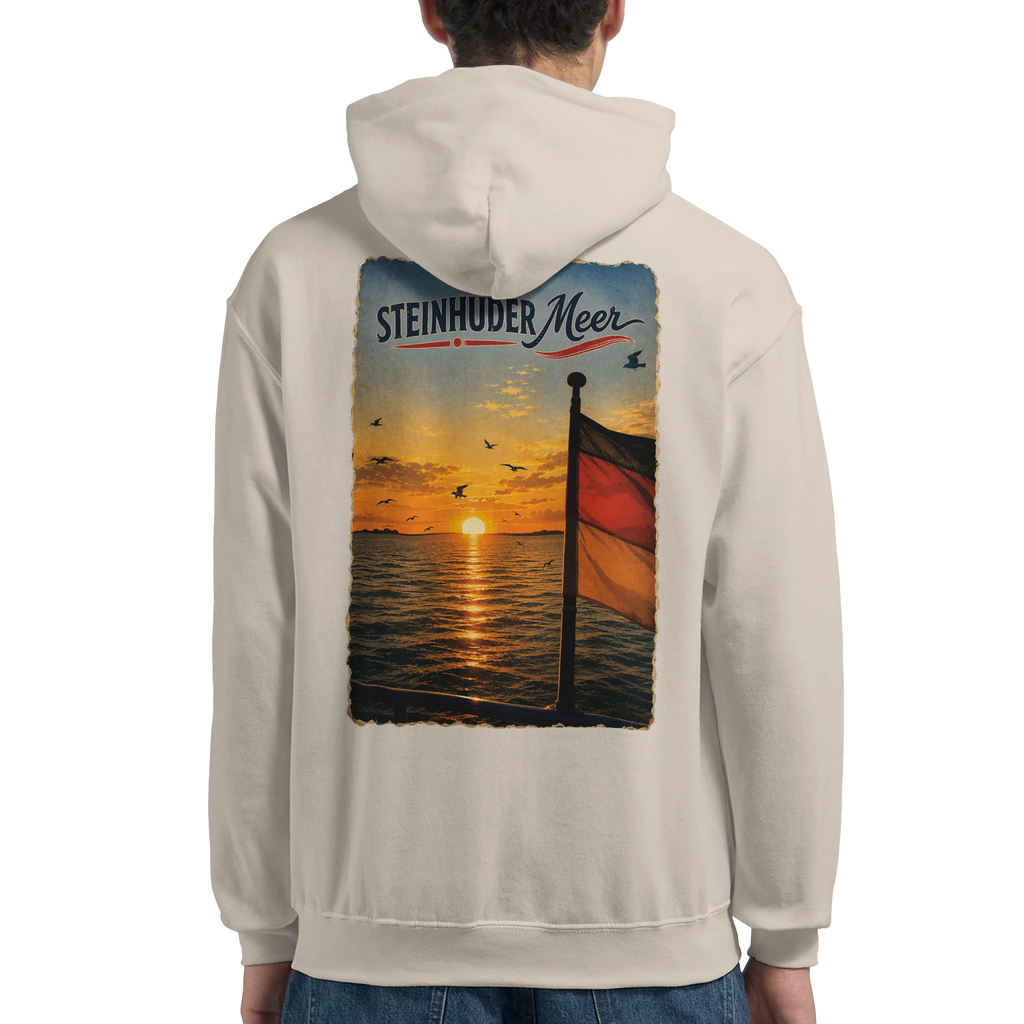 Hoodie in Weiß mit Motiv „Flagge und Sunset“
