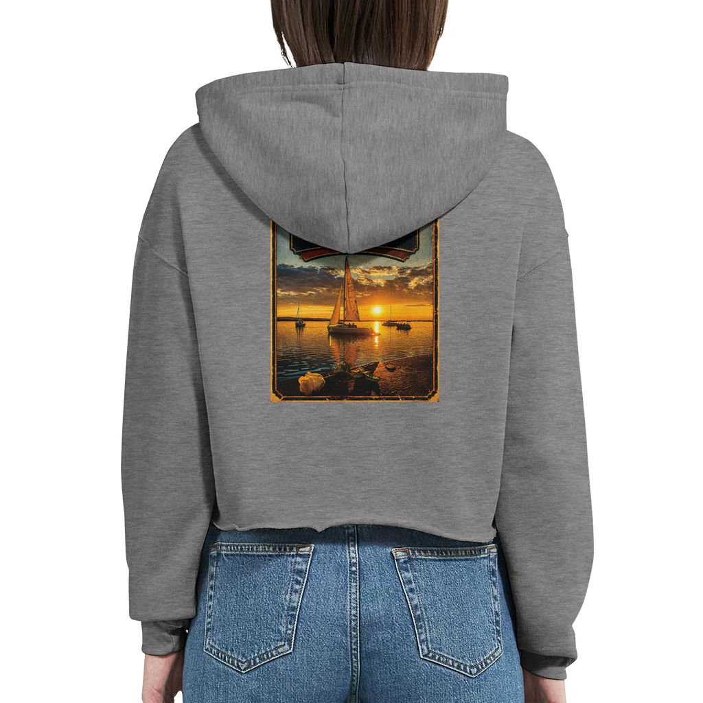 Damen-Hoodie in Pfirsich mit Motiv „White Night am Wilhelmstein mit Sonnenuntergang“
