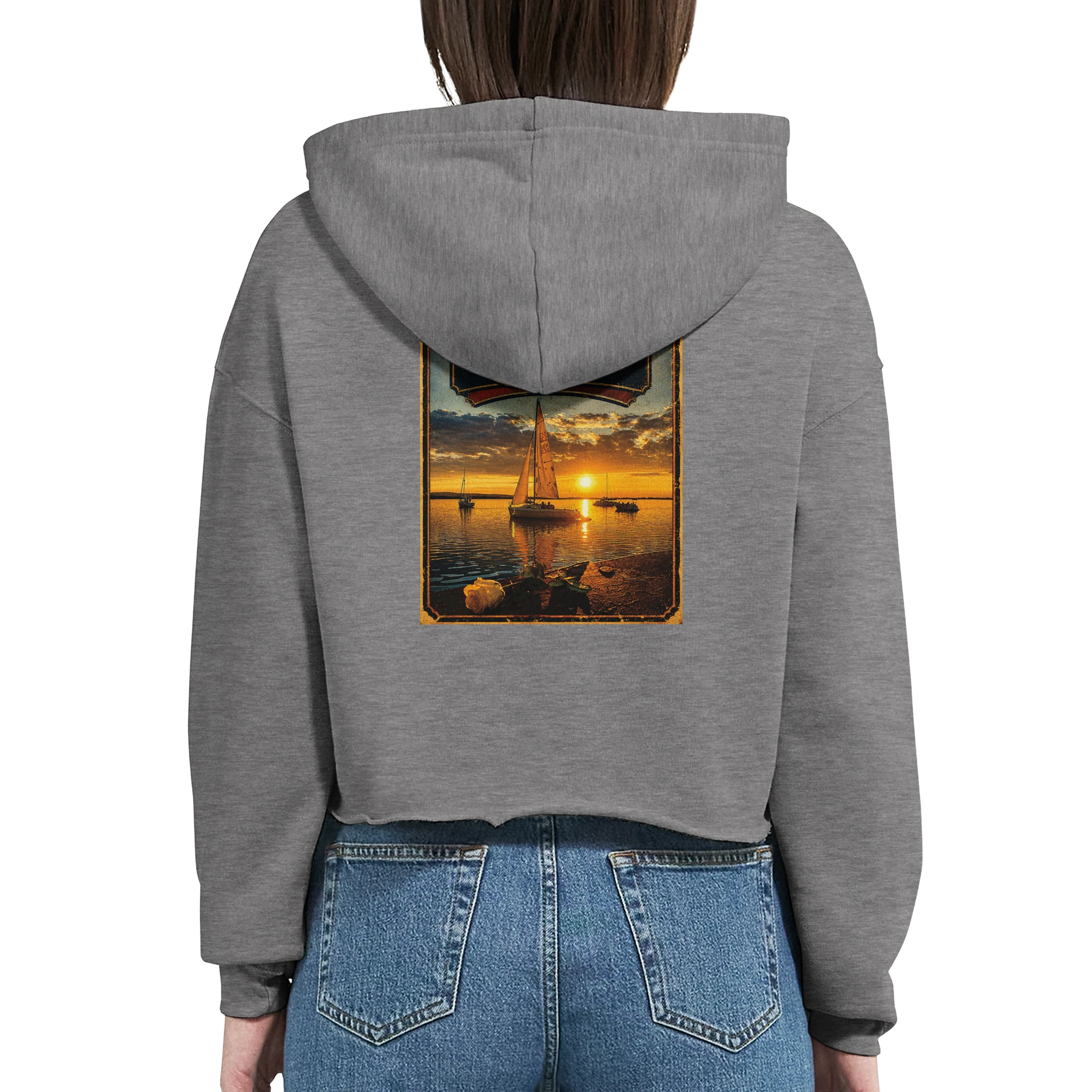 Damen-Hoodie in Pfirsich mit Motiv „White Night am Wilhelmstein mit Sonnenuntergang“