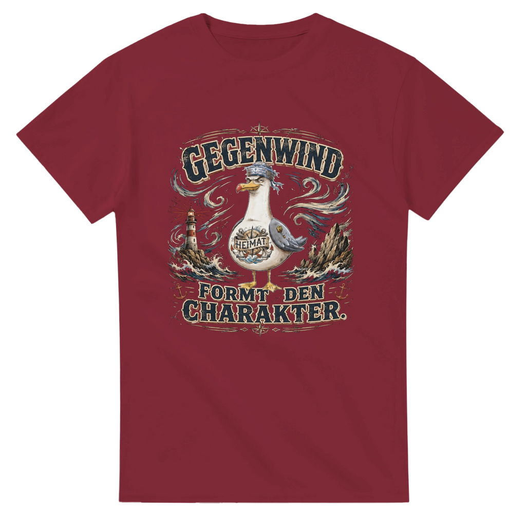 T-Shirt in Weiß mit Motiv „Gegenwind formt den Charakter Typisch Norddeutsch“
