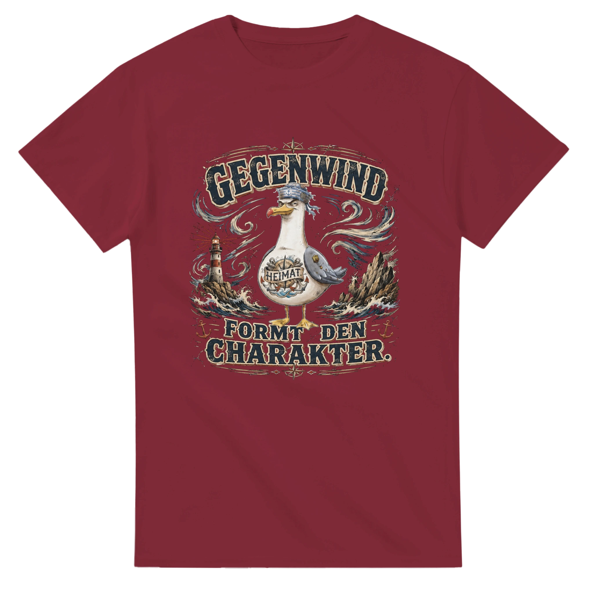 T-Shirt in Weiß mit Motiv „Gegenwind formt den Charakter Typisch Norddeutsch“