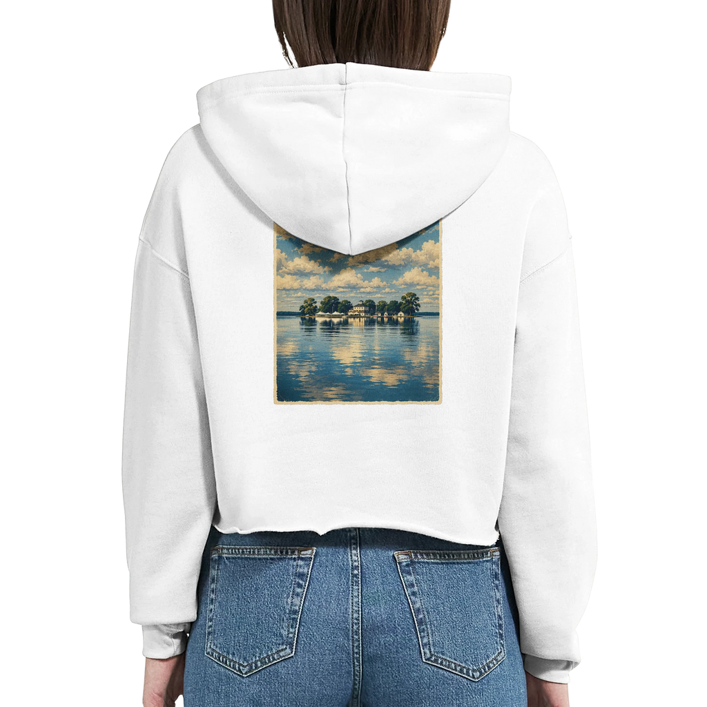 Damen-Hoodie in Weiß mit Motiv „Wilhelmstein im Steinhuder Meer“