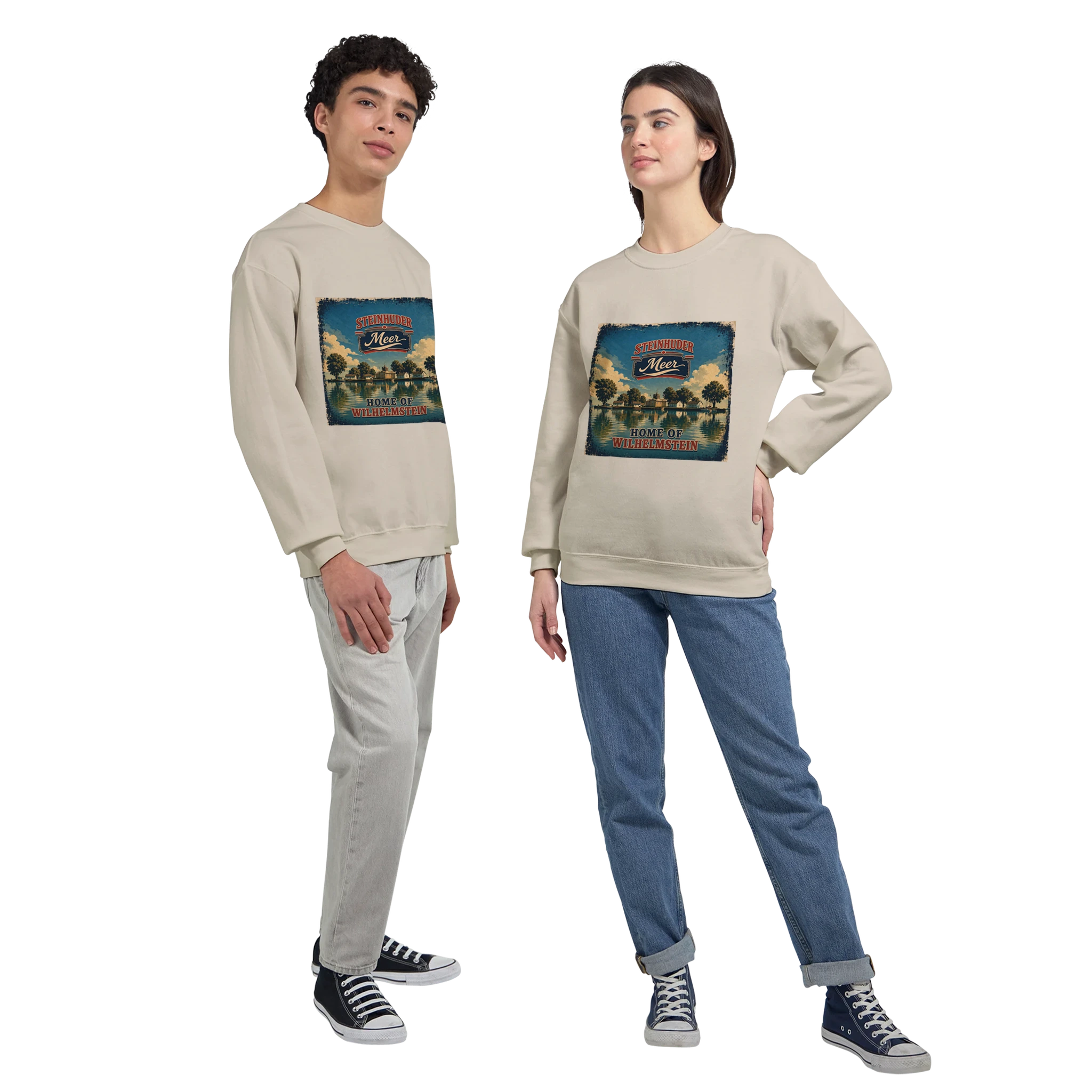 Pullover in Aschgrau mit Motiv „Insel Wilhelmstein“