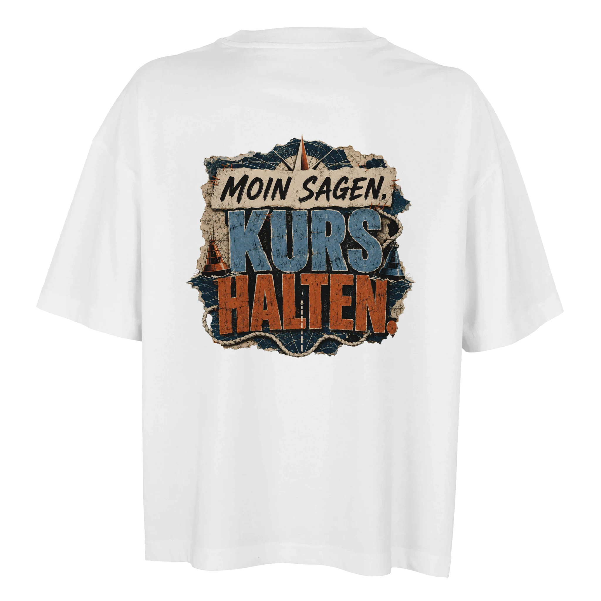 Damen-T-Shirt in Weiß mit Motiv „Moin sagen. Kurs halten.“