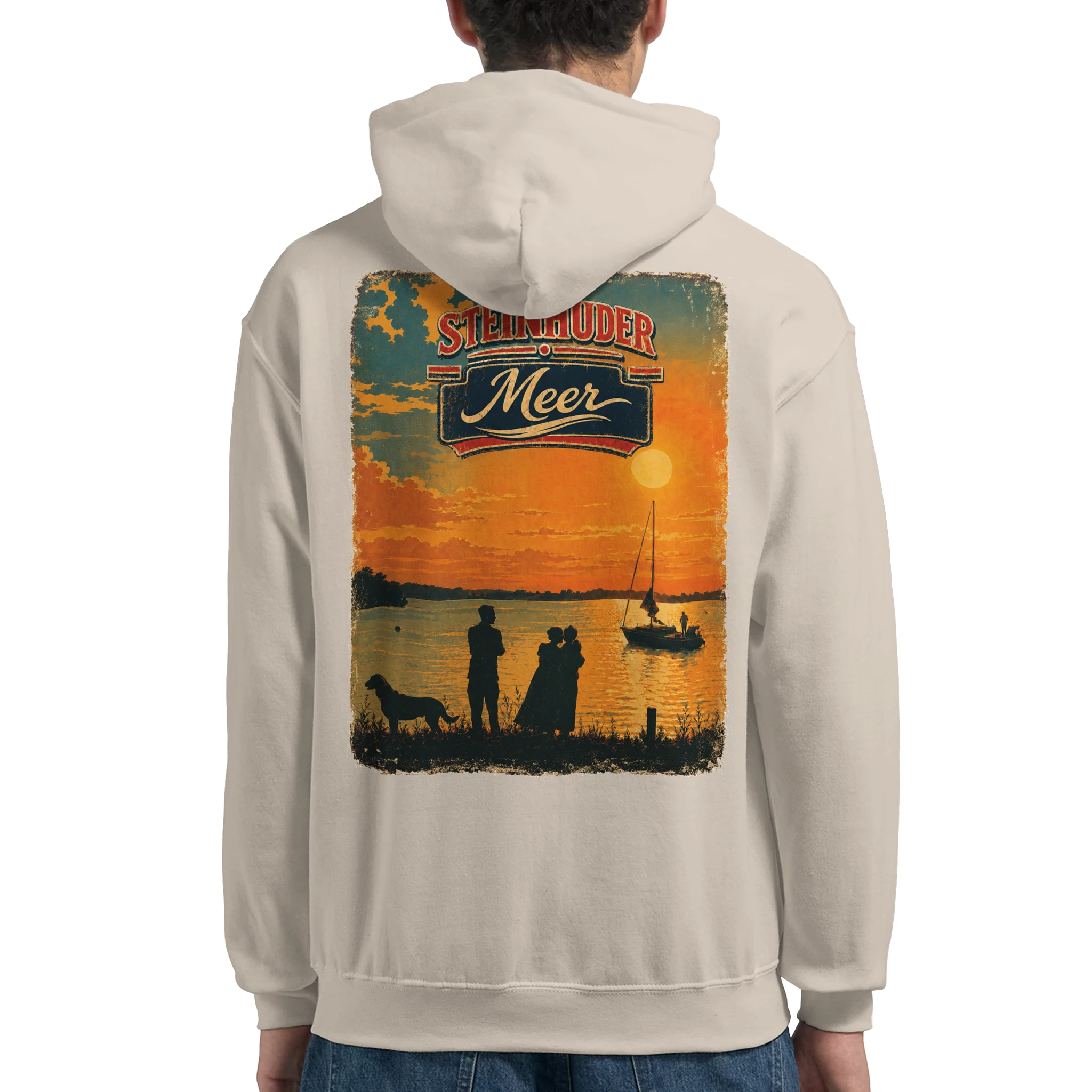 Hoodie in Weiß mit Motiv „Familie beim Sunset“