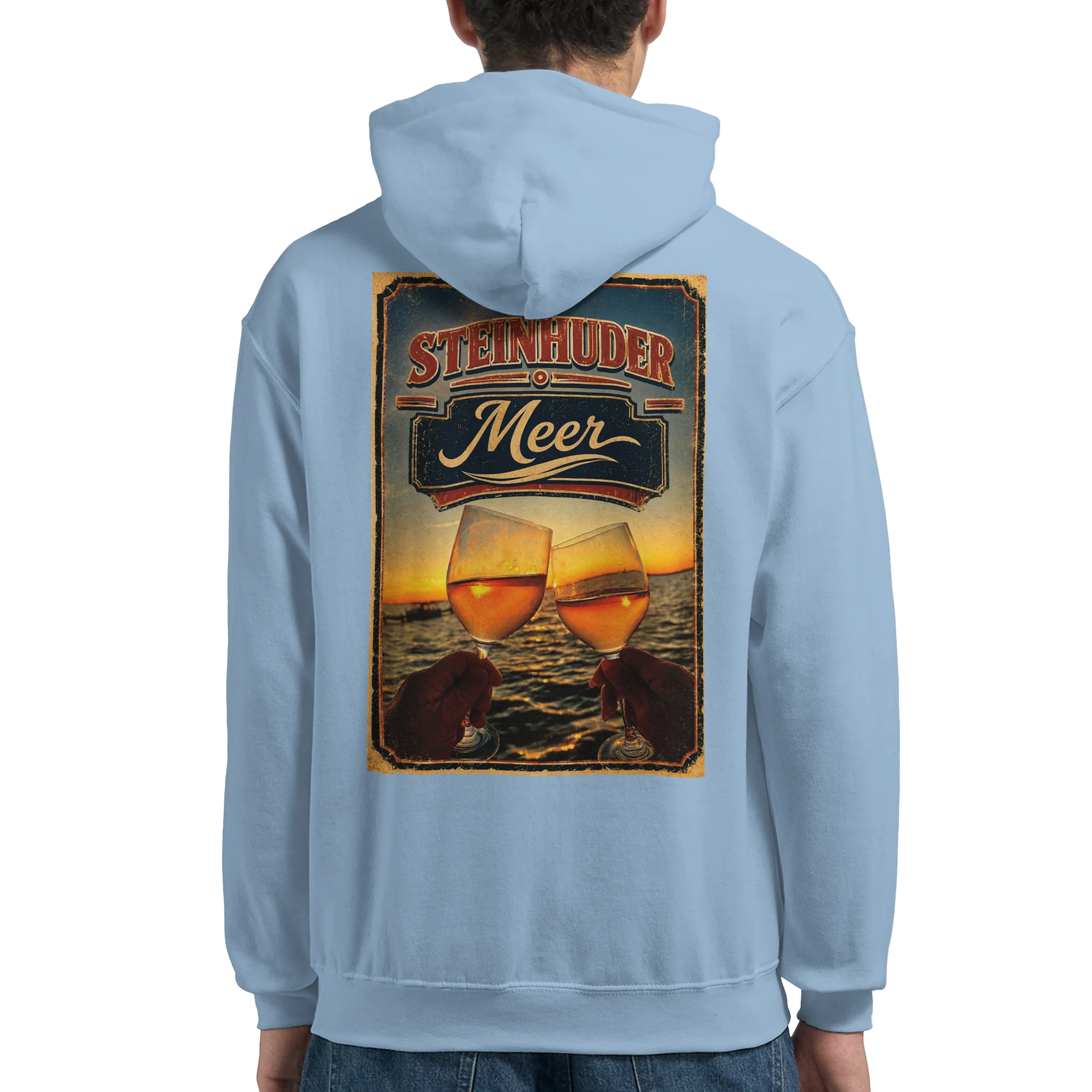 Hoodie in Weiß mit Motiv „Stößchen bei Sunset“