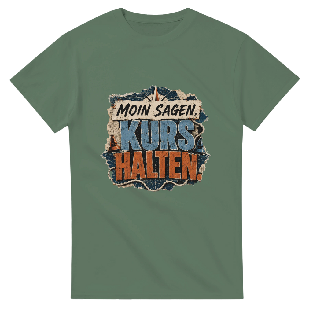 T-Shirt in Natur mit Motiv „Moin sagen. Kurs halten.“