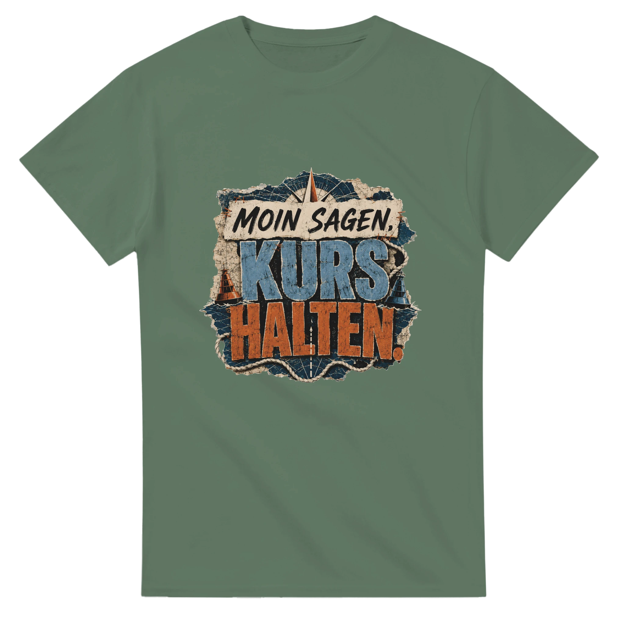 T-Shirt in Natur mit Motiv „Moin sagen. Kurs halten.“
