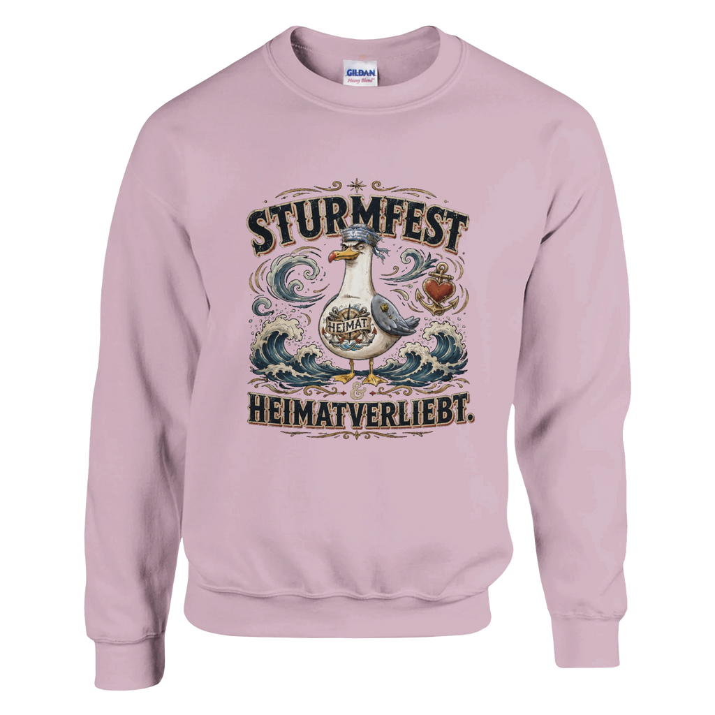 Pullover in Weiß mit Motiv „Sturmfest & Heimatverliebt Möwe“