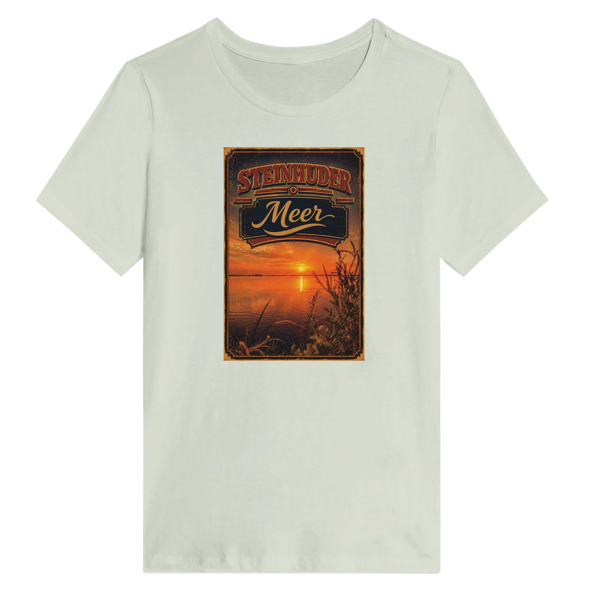 Damen-T-Shirt in Weiß mit Motiv „Sunset am Steinhuder Meer“