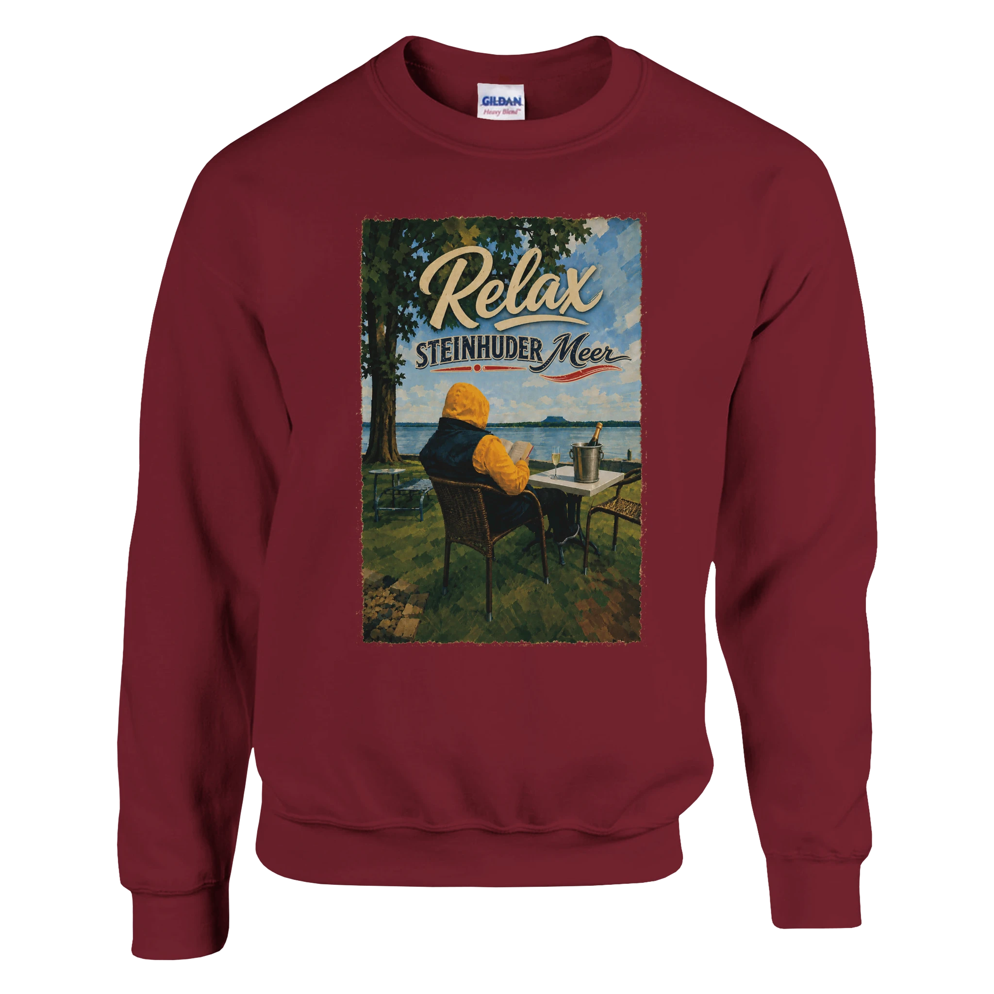 Pullover in Aschgrau mit Motiv „Relax und Champagner“