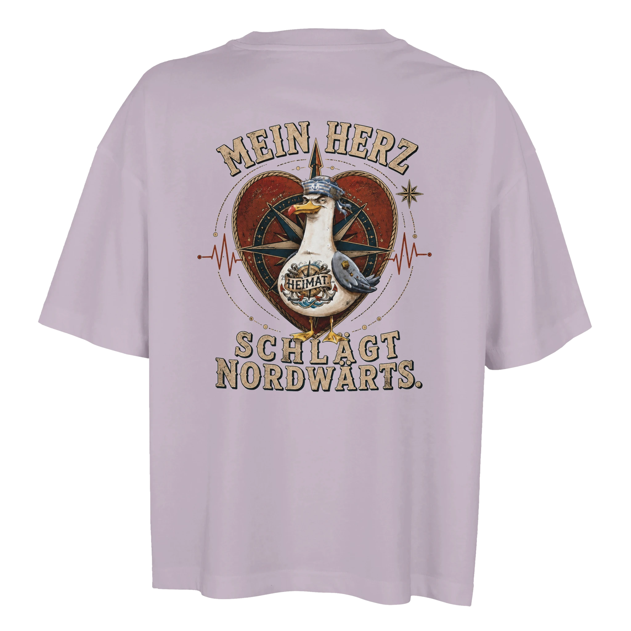 Damen-T-Shirt in Hellgelb mit Motiv „Mein Herz schlägt NORDWÄRTS. Möwe“