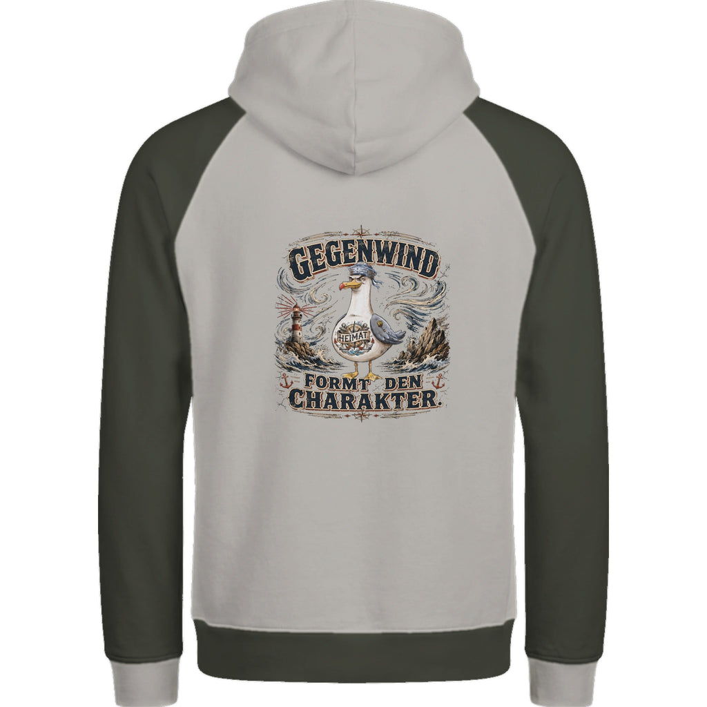 Hoodie in Ton mit Motiv „Gegenwind formt den Charakter“