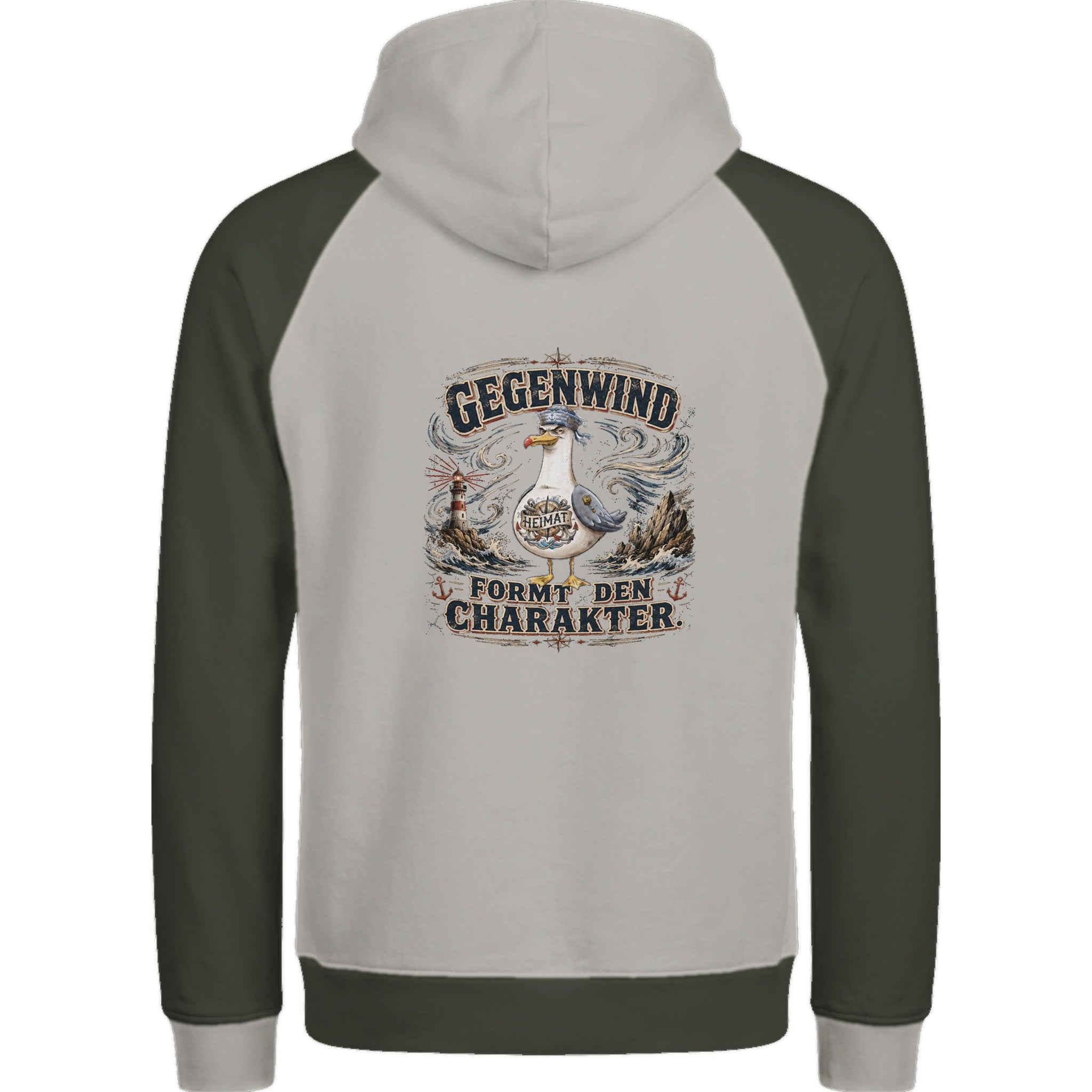Hoodie in Ton mit Motiv „Gegenwind formt den Charakter“