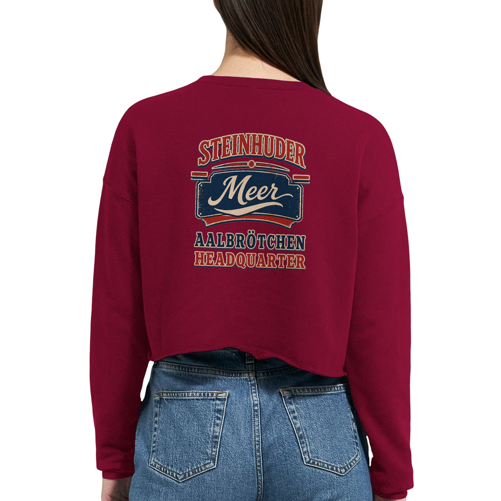 Damen-Pullover in Staubblau mit Motiv „Aalbrötchen“