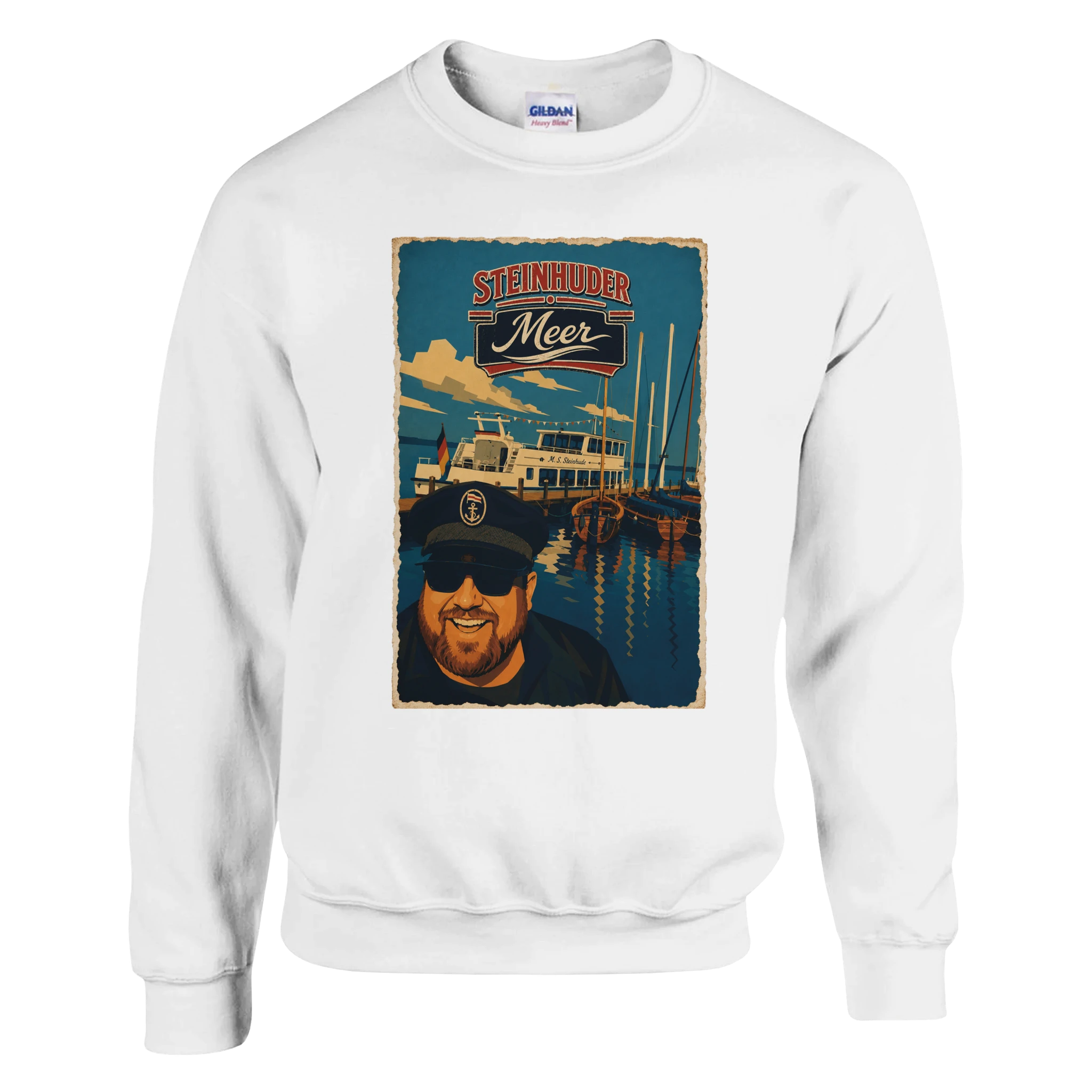 Pullover in Weiß mit Motiv „Kapitän an Bord“