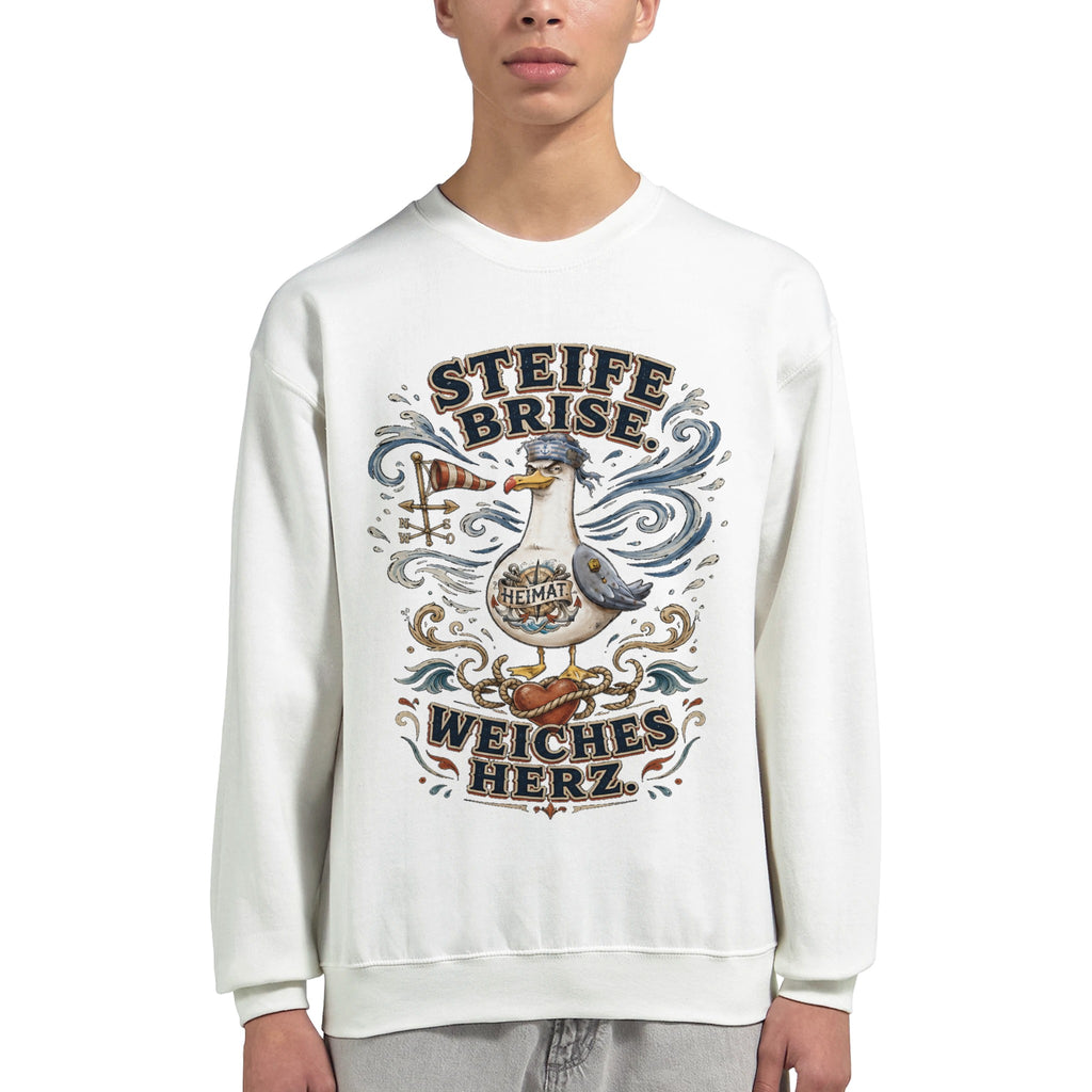 Pullover in Hellrosa mit Motiv „Steife Brise. Weiches Herz.“